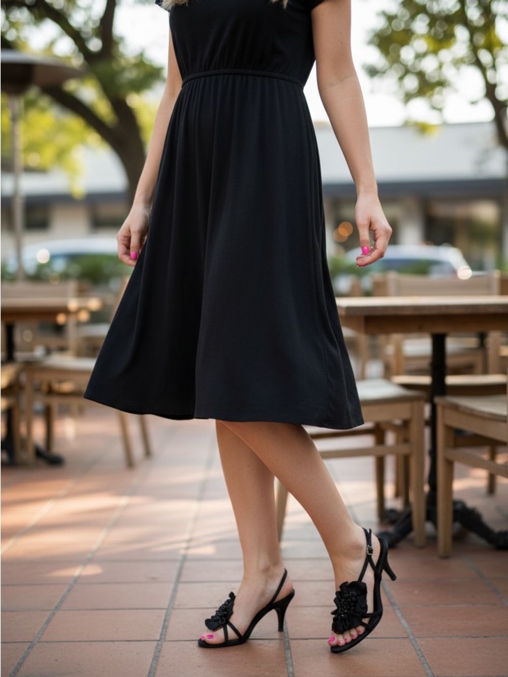 Nina Black Floral Slingback Heels with Gold Strap Accent - Picture 5 of 6